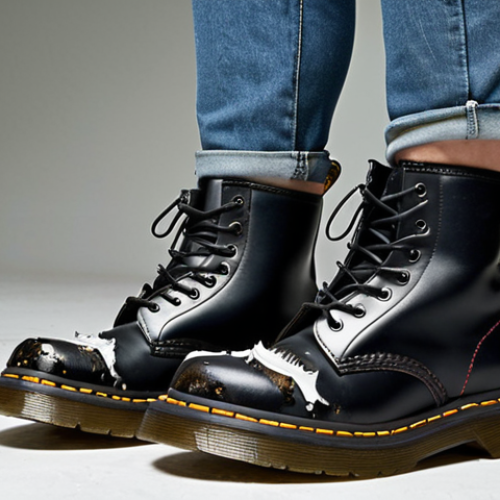 Home 24 **Image Prompt:** Dr. Martens 1460 boots in a punk fashion style, reflecting the subculture association, worn with ripped jeans and a band t-shirt.