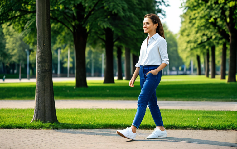 Adidas Gazelle - Lifestyle**

"A young professional woman wearing stylish, modest casual attire like jeans and a blouse, walking in a park, wearing Adidas Gazelle sneakers, fully clothed, appropriate content, safe for work, perfect anatomy, natural proportions, family-friendly, lifestyle photography, natural lighting, realistic."

**
